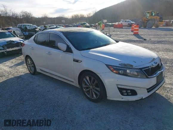 2015 Kia Optima SX Turbo with VIN 5XXGR4A65FG380362, listed as a IAAI auction lot 41443086 with 184,052 mi miles. Bid and sale history available at carsss.com. Image 1.