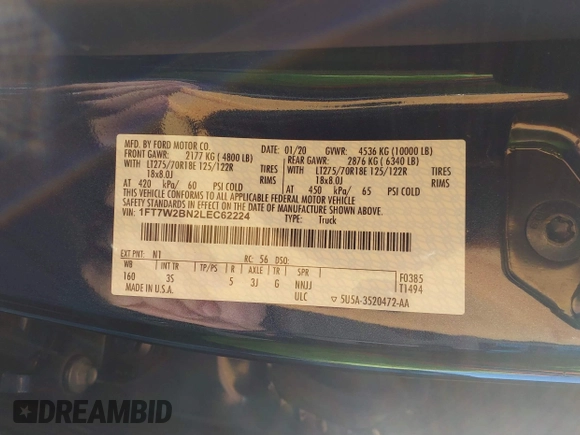 2020 Ford F-250 XL с VIN 1FT7W2BN2LEC62224, выставлен на аукционе IAAI как лот 40905329 с пробегом 46 441 миль миль и . История ставок и продаж доступна на DreamBid. Изображение 9.