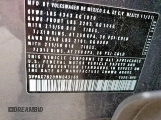 2022 Volkswagen Taos SE с VIN 3VVRX7B20NM043169, выставлен на аукционе Copart как лот 57430465 с пробегом 19 214 миль миль и Списание • Salvage title. История ставок и продаж доступна на DreamBid. Изображение 13.