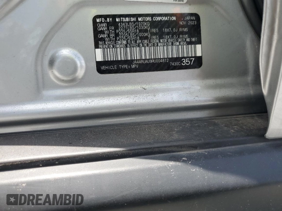 2024 Mitsubishi Outlander S z VIN JA4ARUAU9RU004812, wystawiony jako Copart lot #62010385 z przebiegiem Nie podano mil oraz Nie do naprawy • Non repairable. Historia ofert i sprzedaży dostępna na DreamBid. Obrazek 13.