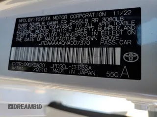 2022 Toyota Mirai XLE с VIN JTDAAAAA0NA007370, выставлен на аукционе Copart как лот 40441584 с пробегом 3 940 миль миль и . История ставок и продаж доступна на DreamBid. Изображение 14.