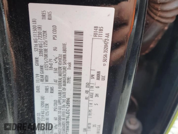 2020 Ford F-350 XL с VIN 1FT8W3BT6LEC12886, выставлен на аукционе Copart как лот 62254425 с пробегом 131 251 миль миль и Чистый • Clean title. История ставок и продаж доступна на DreamBid. Изображение 13.
