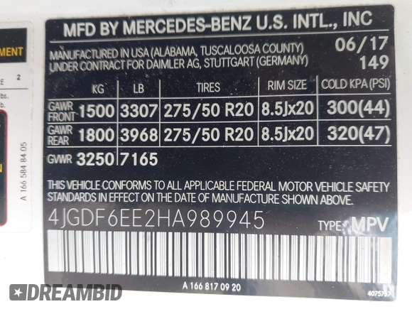 2017 Mercedes-Benz GLS 450 z VIN 4JGDF6EE2HA989945, wystawiony jako IAAI lot #41953246 z przebiegiem Nie podano mil oraz . Historia ofert i sprzedaży dostępna na DreamBid. Obrazek 9.
