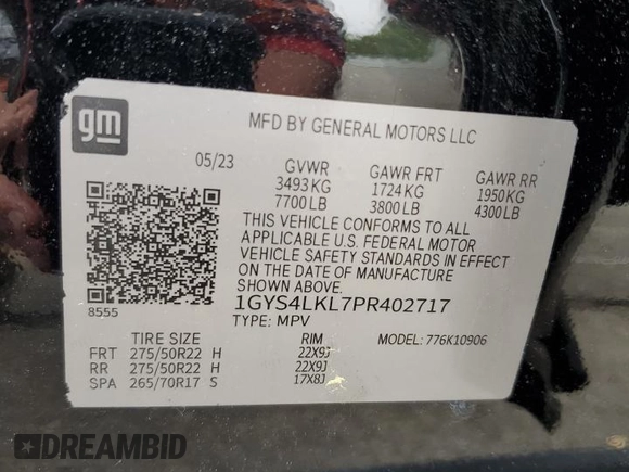 2024 Cadillac Escalade ESV AWD V-Series with VIN 1GYS4SK9XRR381010, listed as a Copart auction lot 56686185 with Not provided miles and Salvage title. Bid and sale history available at DreamBid. Image 13.
