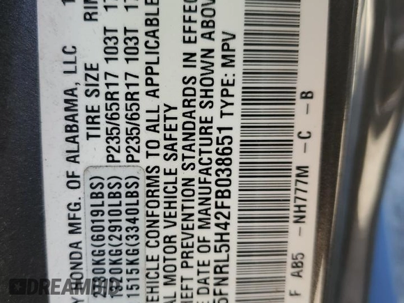 2015 Honda Odyssey EX z VIN 5FNRL5H42FB038651, wystawiony jako Copart lot #58861135 z przebiegiem 98 358 mil mil oraz Szkoda całkowita • Salvage title. Historia ofert i sprzedaży dostępna na DreamBid. Obrazek 14.