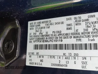 2020 Ford F-150 XL with VIN 1FTFX1E50LFC15119, listed as a IAAI auction lot 41784677 with 21,117 mi miles and . Bid and sale history available at DreamBid. Image 9.