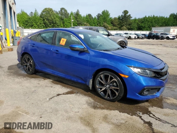 2019 Honda Civic Sport with VIN 2HGFC2F82KH562525, listed as a Copart auction lot 54543335 with 55,730 mi miles and Salvage title. Bid and sale history available at DreamBid. Image 4.