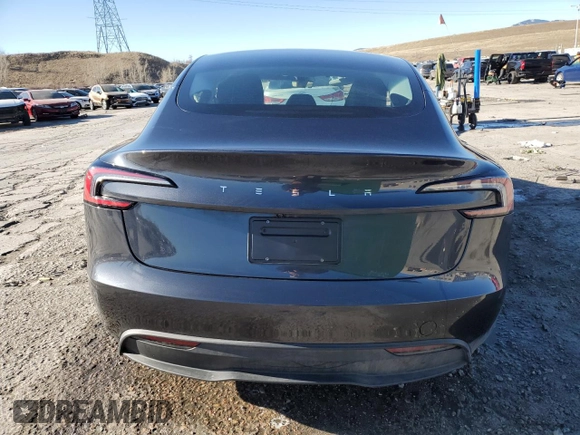 2025 Tesla Model 3 Long Range with VIN 5YJ3E1EA2SF932453, listed as a Copart auction lot 46695905 with 1,673 mi miles and Salvage Title. Bid and sale history available at carsss.com. Image 6.