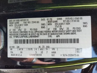 2020 Ford Escape S z VIN 1FMCU0F69LUB56947, wystawiony jako IAAI lot #42553612 z przebiegiem 61 382 mil mil oraz . Historia ofert i sprzedaży dostępna na DreamBid. Obrazek 9.