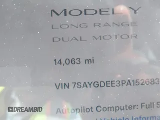 2023 Tesla Model Y Long Range with VIN 7SAYGDEE3PA152683, listed as a IAAI auction lot 41798988 with 14,063 mi miles and . Bid and sale history available at carsss.com. Image 15.