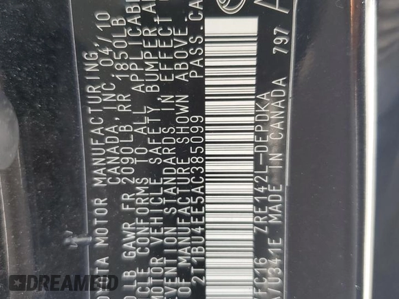 2010 Toyota Corolla with VIN 2T1BU4EE5AC385099, listed as a Copart auction lot 54433995 with 148,858 mi miles and Salvage Title. Bid and sale history available at carsss.com. Image 12.