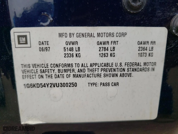 1997 Cadillac DeVille with VIN 1G6KD54Y2VU300250, listed as a Copart auction lot 66253444 with 0 mi miles and Clean Title. Bid and sale history available at carsss.com. Image 13.