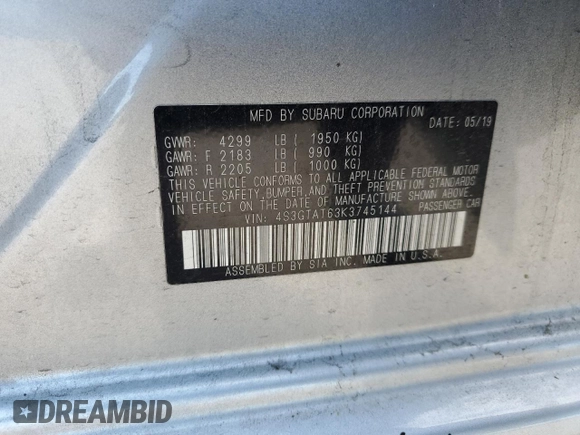 2019 Subaru Impreza Limited with VIN 4S3GTAT63K3745144, listed as a Copart auction lot 52885095 with 15,934 mi miles and Salvage title. Bid and sale history available at DreamBid. Image 14.