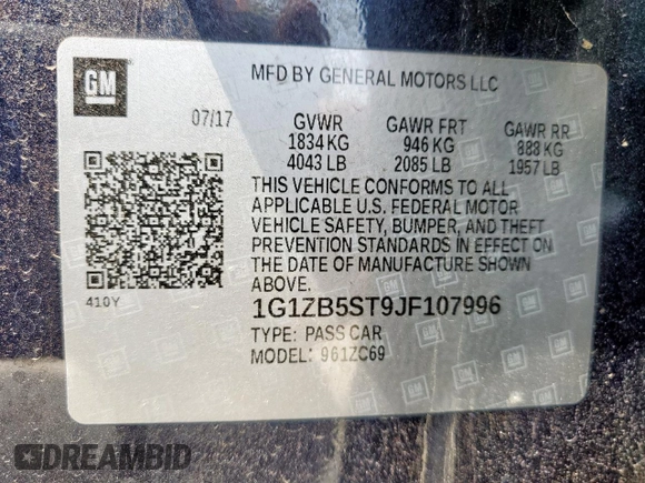 2018 Chevrolet Malibu LS with VIN 1G1ZB5ST9JF107996, listed as a Copart auction lot 50532065 with 123,631 mi miles and Salvage Title. Bid and sale history available at DreamBid. Image 12.