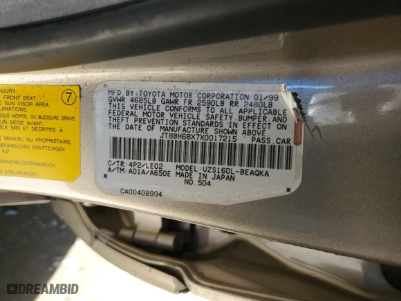1999 Lexus GS 400 Luxury Perform Sdn with VIN JT8BH68X7X0017215, listed as a Copart auction lot 48578765 with 168,140 mi miles and Salvage Title. Bid and sale history available at carsss.com. Image 15.