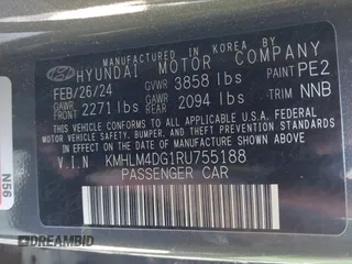 2024 Hyundai Elantra SEL z VIN KMHLM4DG1RU755188, wystawiony jako IAAI lot #41857576 z przebiegiem 18 183 mil mil oraz . Historia ofert i sprzedaży dostępna na DreamBid. Obrazek 9.