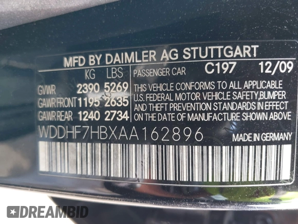 2010 Mercedes-Benz E 63 AMG with VIN WDDHF7HBXAA162896, listed as a IAAI auction lot 41698765 with 137,519 mi miles and . Bid and sale history available at DreamBid. Image 9.