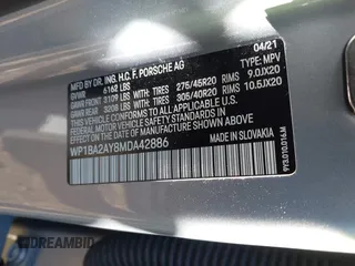 2021 Porsche Cayenne z VIN WP1BA2AY8MDA42886, wystawiony jako IAAI lot #41465968 z przebiegiem 17 062 mil mil oraz . Historia ofert i sprzedaży dostępna na DreamBid. Obrazek 9.