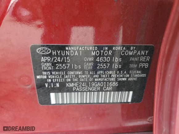2016 Hyundai Sonata Hybrid SE with VIN KMHE24L19GA011686, listed as a Copart auction lot 54731005 with 0 mi miles and Clean Title. Bid and sale history available at carsss.com. Image 12.