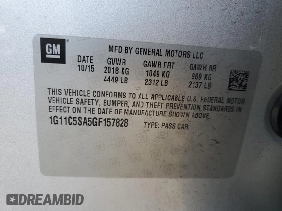 2016 Chevrolet Malibu Limited LT with VIN 1G11C5SA5GF157828, listed as a Copart auction lot 46320564 with 0 mi miles and Salvage Title. Bid and sale history available at carsss.com. Image 13.