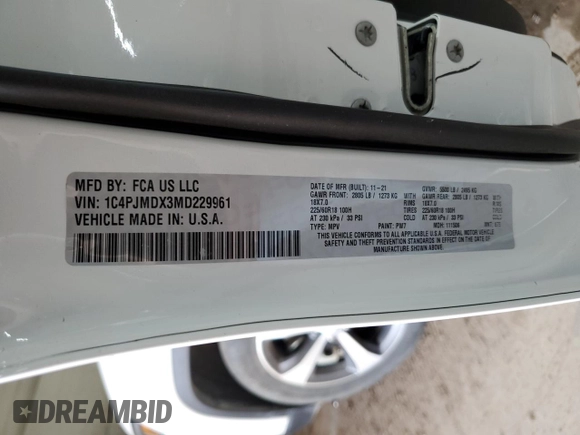 2021 Jeep Cherokee Limited with VIN 1C4PJMDX3MD229961, listed as a Copart auction lot 58668185 with 33,092 mi miles and Clean title. Bid and sale history available at DreamBid. Image 13.