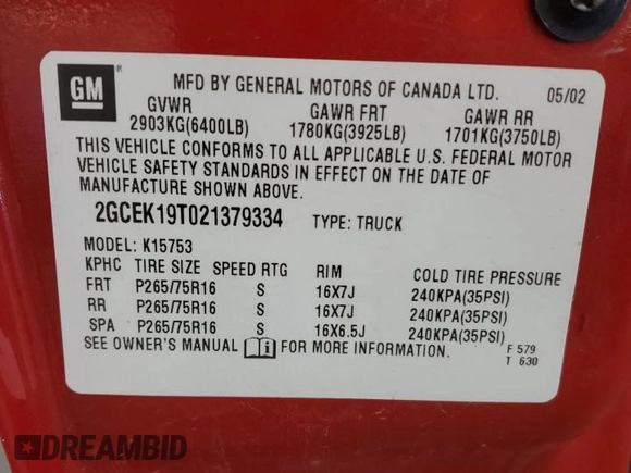 2002 Chevrolet Silverado 1500 LT with VIN 2GCEK19T021379334, listed as a Copart auction lot 55966035 with 181,314 mi miles and Clean Title. Bid and sale history available at DreamBid. Image 13.