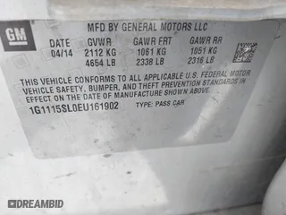 2014 Chevrolet Impala LT with VIN 1G1115SL0EU161902, listed as a IAAI auction lot 41959143 with 125,101 mi miles. Bid and sale history available at carsss.com. Image 9.