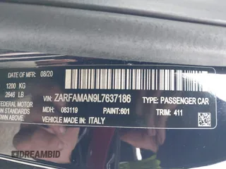 2020 Alfa Romeo Giulia z VIN ZARFAMAN9L7637186, wystawiony jako IAAI lot #41947571 z przebiegiem 37 491 mil mil oraz . Historia ofert i sprzedaży dostępna na DreamBid. Obrazek 9.