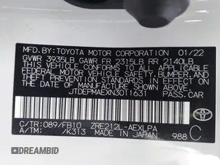 2022 Toyota Corolla LE with VIN JTDEPMAEXN3011631, listed as a IAAI auction lot 41727267 with 64,145 mi miles and . Bid and sale history available at DreamBid. Image 9.
