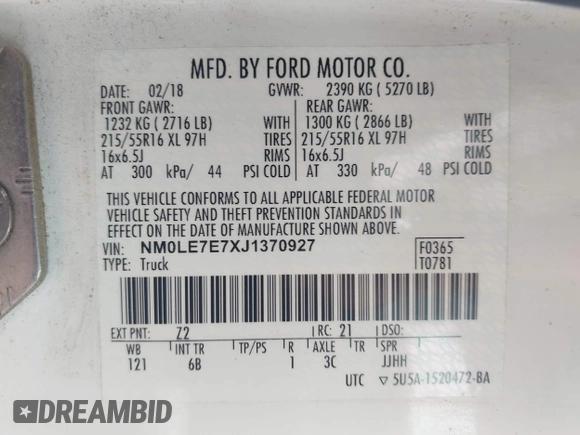 2018 Ford Transit Connect XL с VIN NM0LE7E7XJ1370927, выставлен на аукционе IAAI как лот 42439594 с пробегом 96 074 миль миль и . История ставок и продаж доступна на DreamBid. Изображение 9.