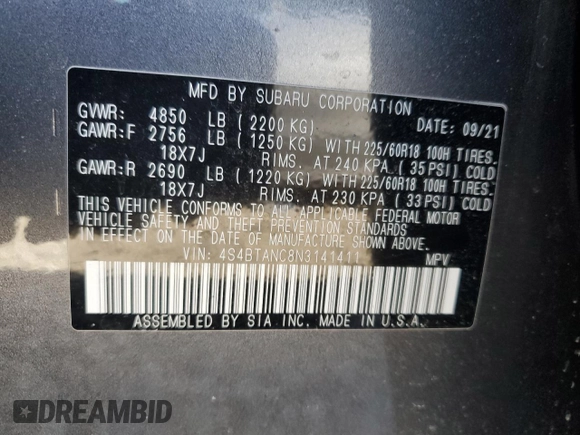2021 Subaru Outback Limited z VIN 4S4BTANC8N3141411, wystawiony jako Copart lot #50321125 z przebiegiem 24 410 mil mil oraz Szkoda całkowita • Salvage title. Historia ofert i sprzedaży dostępna na DreamBid. Obrazek 13.