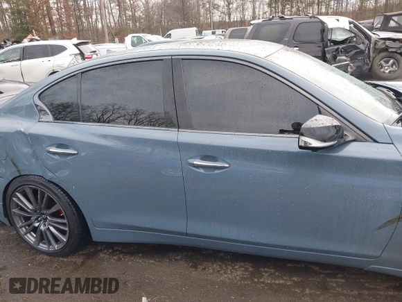 2021 Infiniti Q50 Red Sport 400 with VIN JN1FV7DR0MM880468, listed as a IAAI auction lot 41040172 with 30,715 mi miles and . Bid and sale history available at carsss.com. Image 14.