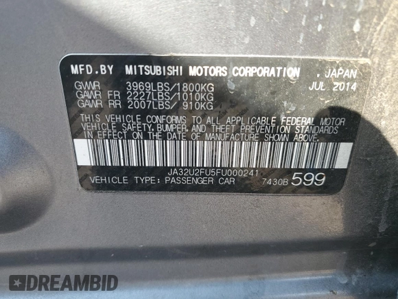 2015 Mitsubishi Lancer ES with VIN JA32U2FU5FU000241, listed as a Copart auction lot 71412444 with 123,963 mi miles and Salvage Title. Bid and sale history available at DreamBid. Image 13.