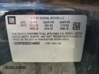 2012 Cadillac CTS Luxury with VIN 1G6DF5E56C0144953, listed as a Copart auction lot 51704895 with 123,099 mi miles and Salvage Title. Bid and sale history available at DreamBid. Image 12.