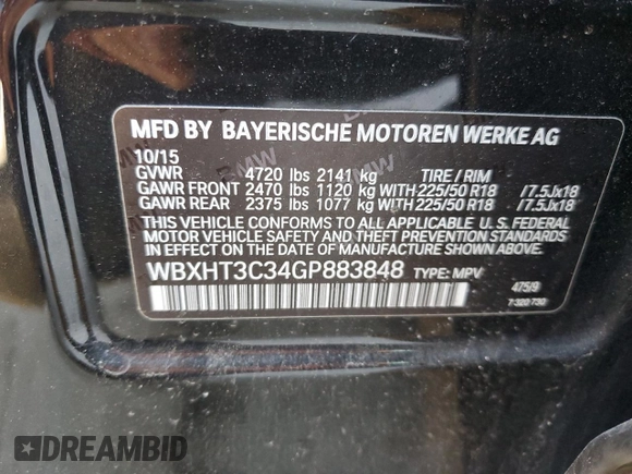 2016 BMW X1 xDrive28i with VIN WBXHT3C34GP883848, listed as a Copart auction lot 43981253 with 136,762 mi miles. Bid and sale history available at carsss.com. Image 12.