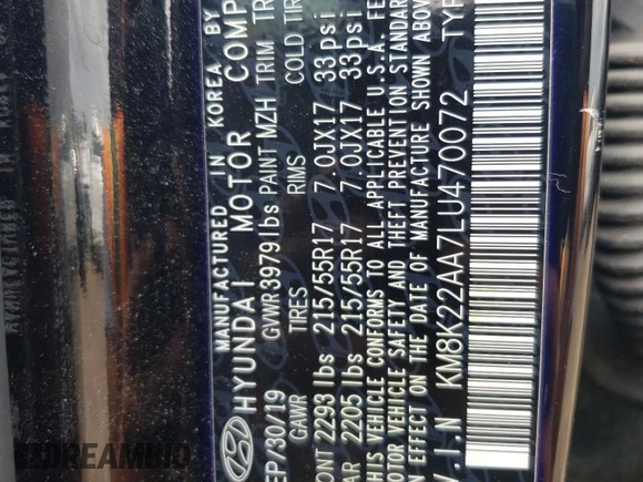 2020 Hyundai Kona SEL with VIN KM8K22AA7LU470072, listed as a Copart auction lot 65822584 with 18,043 mi miles and Salvage title. Bid and sale history available at DreamBid. Image 12.