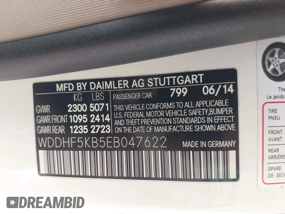 2014 Mercedes-Benz E 350 Sport with VIN WDDHF5KB5EB047622, listed as a IAAI auction lot 41688412 with 96,146 mi miles and . Bid and sale history available at carsss.com. Image 9.