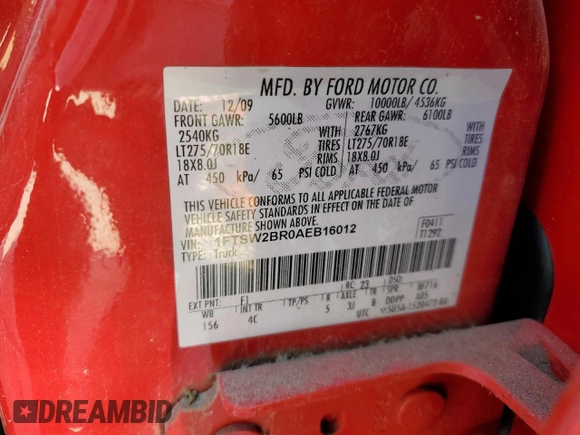 2010 Ford Super Duty F-250 SRW XL with VIN 1FTSW2BR0AEB16012, listed as a Copart auction lot 47016545 with 86,311 mi miles and Salvage Title. Bid and sale history available at carsss.com. Image 12.