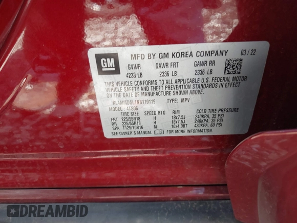 2022 Buick Encore GX Select с VIN KL4MMDSL1NB119119, выставлен на аукционе IAAI как лот 41974559 с пробегом 34 587 миль миль и . История ставок и продаж доступна на DreamBid. Изображение 9.