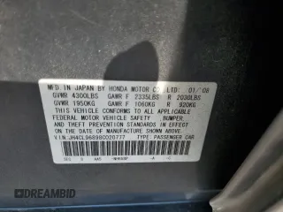 2008 Acura TSX with VIN JH4CL96898C020777, listed as a Copart auction lot 60553275 with 130,551 mi miles and Salvage title. Bid and sale history available at DreamBid. Image 12.