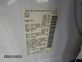 2015 Nissan Murano S z VIN 5N1AZ2MH9FN230424, wystawiony jako IAAI lot #41661722 z przebiegiem 104 475 mil mil oraz . Historia ofert i sprzedaży dostępna na DreamBid. Obrazek 9.