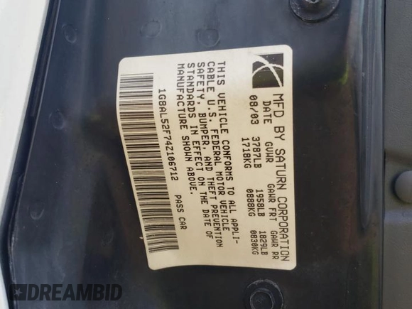 2004 Saturn ION ION 3 z VIN 1G8AL52F74Z106712, wystawiony jako Copart lot #63788954 z przebiegiem Nie podano mil oraz Nie do naprawy • Non repairable. Historia ofert i sprzedaży dostępna na DreamBid. Obrazek 12.
