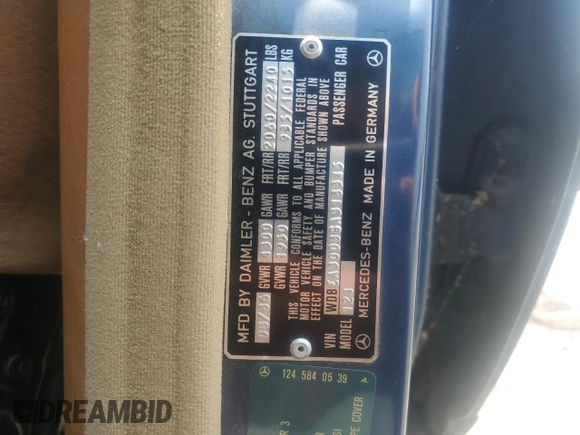 1986 Mercedes-Benz 300 E с VIN WDBEA30D8GA318345, выставлен на аукционе Copart как лот 59481785 с пробегом 47 646 миль миль и Чистый • Clean title. История ставок и продаж доступна на DreamBid. Изображение 12.