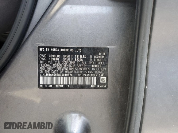 2016 Honda Fit LX with VIN JHMGK5H58GX040574, listed as a Copart auction lot 48634155 with 61,020 mi miles and Salvage Title. Bid and sale history available at carsss.com. Image 12.