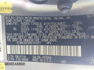 2011 Toyota Sienna LE AAS with VIN 5TDKK3DCXBS143921, listed as a IAAI auction lot 41689053 with 199,854 mi miles. Bid and sale history available at carsss.com. Image 9.