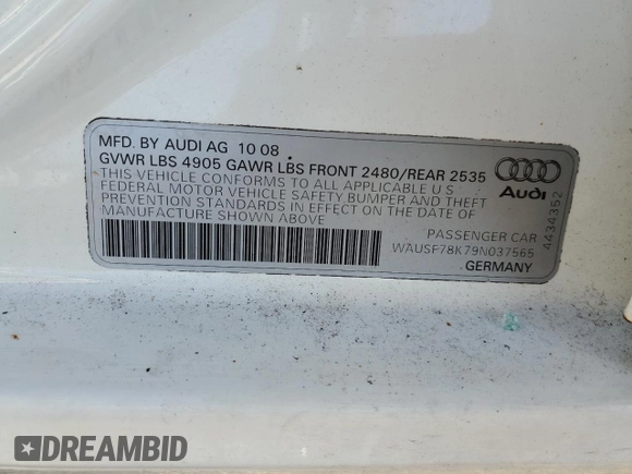 2009 Audi A4 Premium Plus z VIN WAUSF78K79N037565, wystawiony jako Copart lot #53281755 z przebiegiem 135 734 mil mil oraz Szkoda całkowita • Salvage title. Historia ofert i sprzedaży dostępna na DreamBid. Obrazek 12.