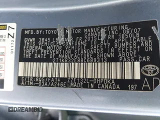 2008 Toyota Matrix STD with VIN 2T1KR32E88C689313, listed as a IAAI auction lot 42114628 with 163,656 mi miles and . Bid and sale history available at DreamBid. Image 9.
