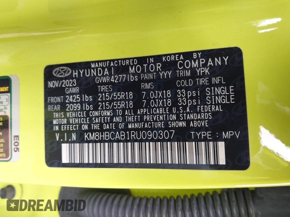 2024 Hyundai Kona SEL with VIN KM8HBCAB1RU090307, listed as a IAAI auction lot 41757473 with 10,112 mi miles and . Bid and sale history available at DreamBid. Image 9.