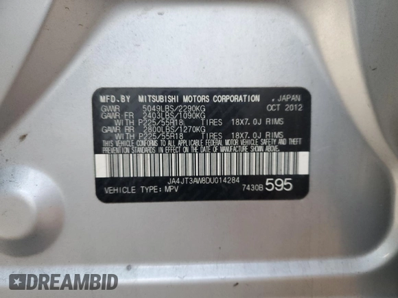 2013 Mitsubishi Outlander SE z VIN JA4JT3AW8DU014284, wystawiony jako Copart lot #85062254 z przebiegiem 167 630 mil mil oraz Czysty tytuł • Clean title. Historia ofert i sprzedaży dostępna na DreamBid. Obrazek 13.