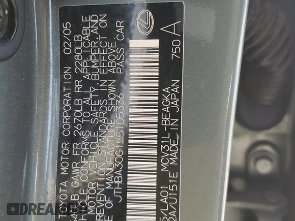 2005 Lexus ES 350 с VIN JTHBA30G155105336, выставлен на аукционе Copart как лот 45308845 с пробегом 200 926 миль миль и Списание • Salvage title. История ставок и продаж доступна на DreamBid. Изображение 12.